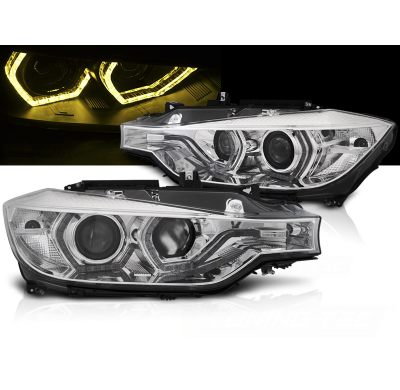 FAROS DELANTEROS ANGEL EYES LED AMARILLOS LUZ DIURNA CROMADOS aptos para BMW F30/F31 11-15