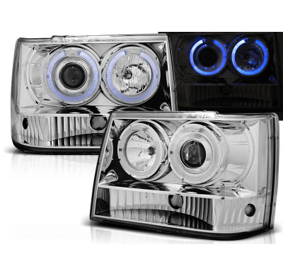 Faros Delanteros Angel Eyes Chrysler Jeep Grand Cherokee 93-98 Cromado