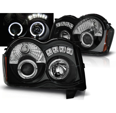 Faros Delanteros Angel Eyes Chrysler Jeep Grand Cherokee 08-10 Fondo Negro