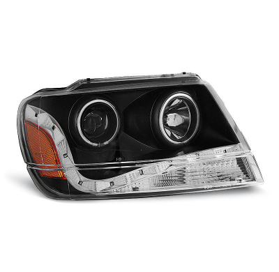 Faros Delanteros Angel Eyes Chrysler Jeep Grand Cherokee 99-05.05 Faros Delanteros Luz Diurna Fondo Negro