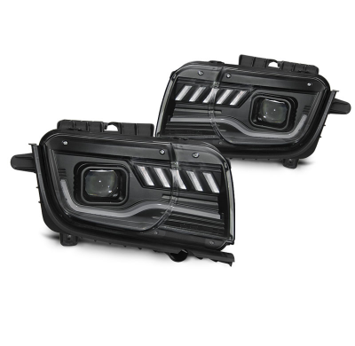 FAROS DELANTEROS CHEVROLET CAMARO 09-13 TUBO LUZ NEGRO con intermitente dinamico