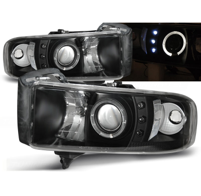 Faros Delanteros Angel Eyes Dodge Ram 94-01 Fondo Negro