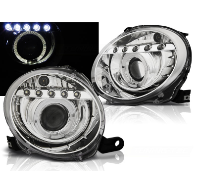 Faros Delanteros Luz Diurna Fiat 500 07- Cromado Led