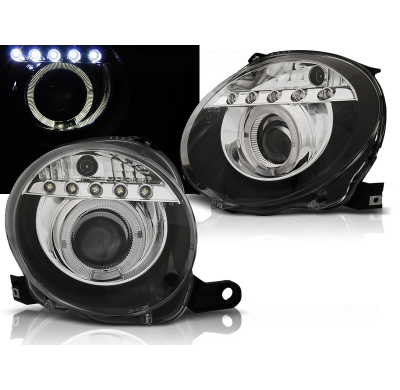 Faros Delanteros Luz Diurna Fiat 500 07- Negro Led