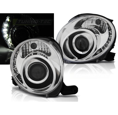 Faros Delanteros Luz Diurna Fiat 500 07- Cromado Led