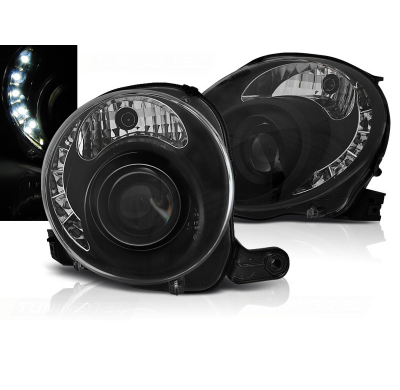 Faros Delanteros Luz Diurna Fiat 500 07- Negro Led