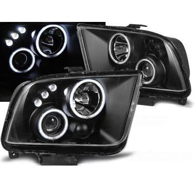 Faros Delanteros Angel Eyes Ford Mustang 04-09 Fondo Negro