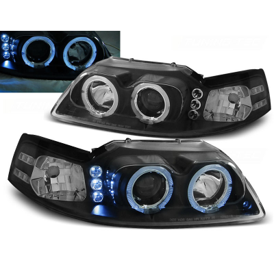 Faros Delanteros Angel Eyes Ford Mustang 98-04 Fondo Negro