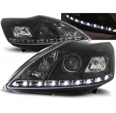Faros Delanteros Luz Diurna Ford Focus Ii 02.08-10 Fondo Negro