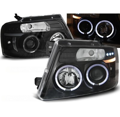 Faros Delanteros Angel Eyes Ford F150 Mk 11 04-08 Fondo Negro