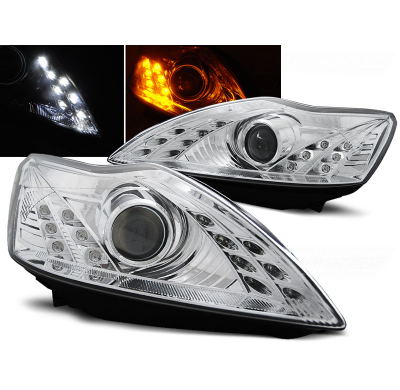 Faros Delanteros Luz Diurna Ford Focus 02.08-10 Cromados