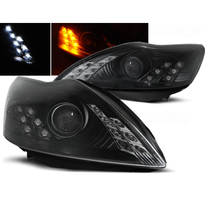Faros Delanteros Luz Diurna Ford Focus 02.08-10 Fondo Negro