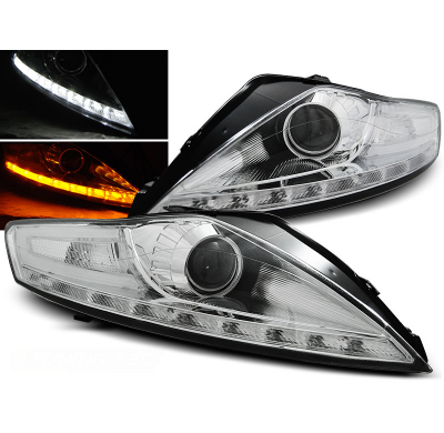 Faros Delanteros Luz Diurna Ford Mondeo 07.07-11.10 Cromados Intermitente Led
