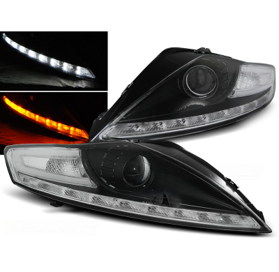 Faros Delanteros Luz Diurna Ford Mondeo 07.07-11.10 Fondo Negro Intermitente Led