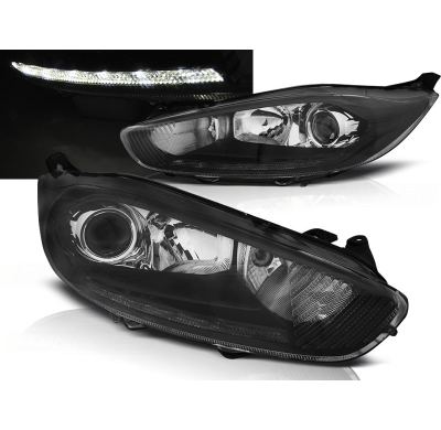 Faros Delanteros Luz Diurna Ford Fiesta Mk7 13- Led Drl Negro