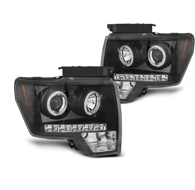 Faros Delanteros Angel Eyes Negro Ford F150 Mk12 08-14