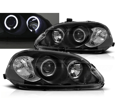 Faros Delanteros Angel Eyes Honda Civic 09.95-02.99 Fondo Negro