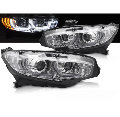 FAROS DELANTEROS CROMADOS LUZ DIURNA INTERMITENTE DINAMICO compatibles con HONDA CIVIC X 16-21