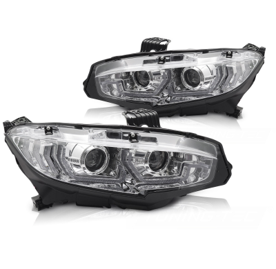 FAROS LED CROMADOS DRL SEQUENCIALES PARA HONDA CIVIC X 16-21