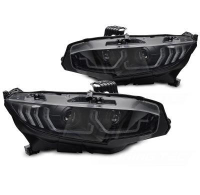 FAROS LED NEGROS DRL SEQUENCIALES PARA HONDA CIVIC X 16-21