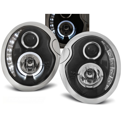 Faros Delanteros Angel Eyes Bmw Mini (Cooper) 05.01-10.06 Faros Delanteros Luz Diurna Fondo Negro