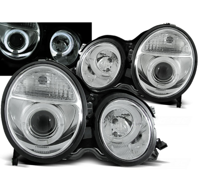 Faros Delanteros Angel Eyes Mercedes W210 E-Klasa 06.99-02 Cromados