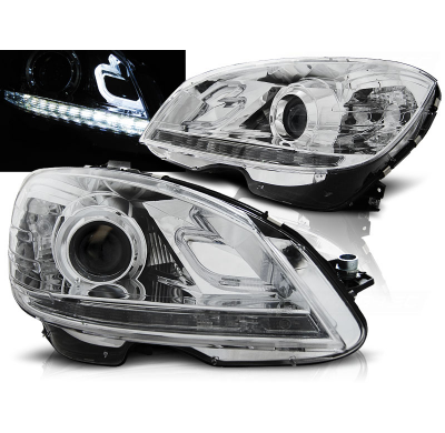Faros Delanteros Luz Diurna Mercedes W204 07-10 Cromados