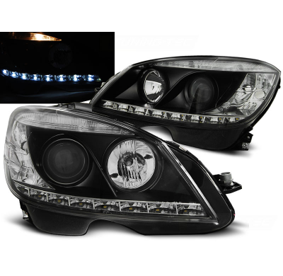 Faros Delanteros Luz Diurna Mercedes W204 07-10 Negro H7