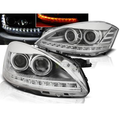 Faros Delanteros Luz Diurna Mercedes W221 05-09 Daylight Hid Cromado