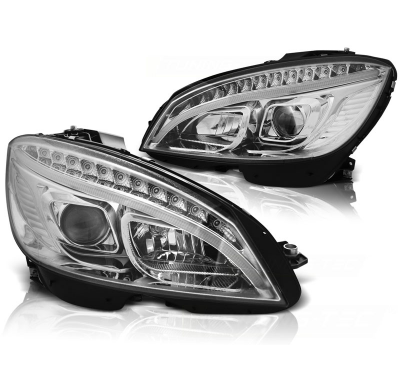Faros Delanteros Mercedes W204 07-10 Chrome Tube Light H7 Intermitentes Dinamicos