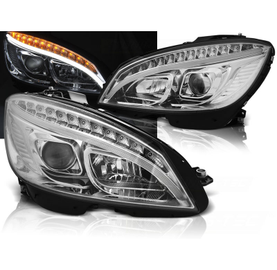 Faros Delanteros Mercedes W204 07-10 Chrome Tube Light H7 Intermitentes Dinamicos
