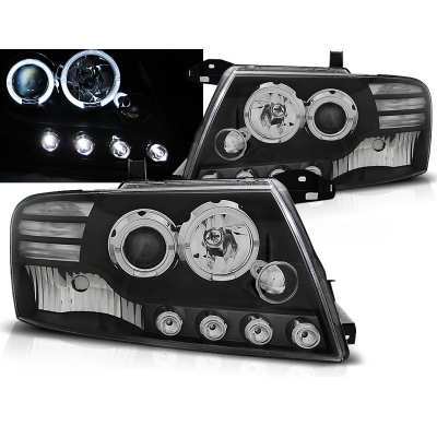 Faros Delanteros Angel Eyes Mitsubishi Pajero V60 01-06 Fondo Negro