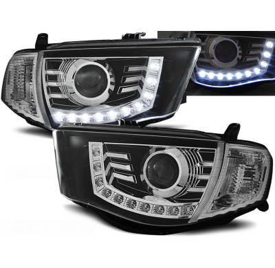 Faros Delanteros Luz Diurna Mitsubishi L200 06-10 Fondo Negro