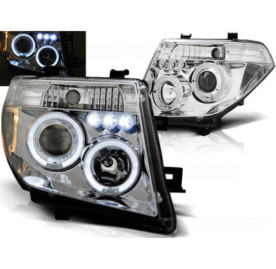 Faros Delanteros Angel Eyes Nissan Navara D40/Pathfinder 05-10 Cromados