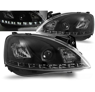 Faros Delanteros Luz Diurna Opel Corsa C 11.00-09.06 Fondo Negro