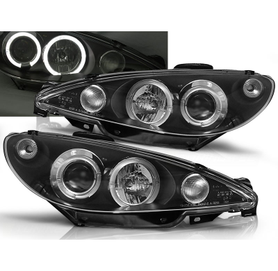Faros Delanteros Angel Eyes Peugeot 206 02- Fondo Negro