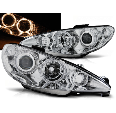 Faros Delanteros Angel Eyes Peugeot 206 02-Cromados