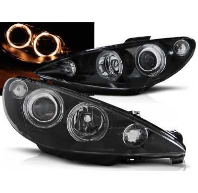Faros Delanteros Angel Eyes Peugeot 206 02-Fondo Negro