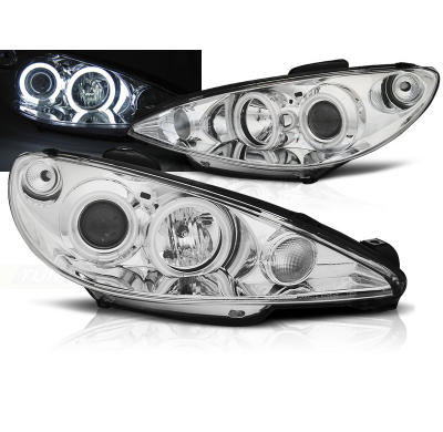 Faros Delanteros Angel Eyes Peugeot 206 02- Cromados Ccfl
