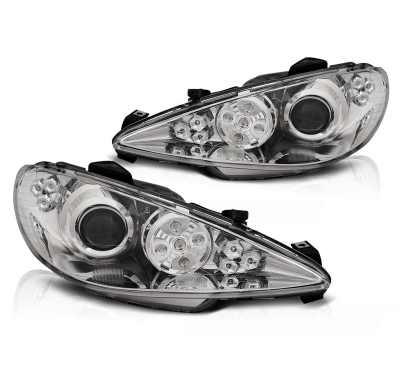 Faros Luz Diurna Peugeot 206 02-Angel Eyes Chrome Led