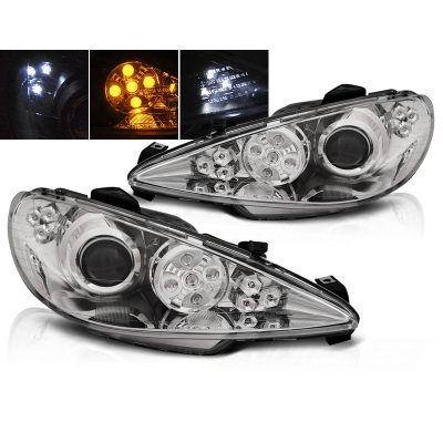 Faros Luz Diurna Peugeot 206 02-Angel Eyes Chrome Led