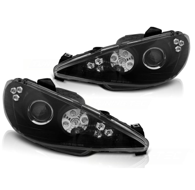Faros Luz Diurna Peugeot 206 02-Angel Eyes Black Led