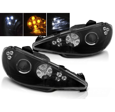 Faros Luz Diurna Peugeot 206 02-Angel Eyes Black Led