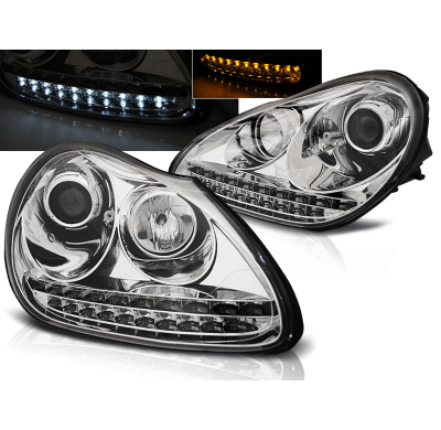 Faros Delanteros Luz Diurna Porsche Cayenne 02-06 Cromados Hid Xenon