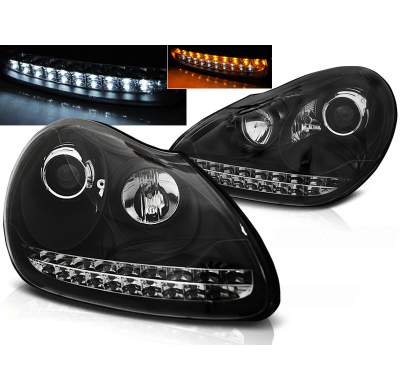 Faros Delanteros Luz Diurna Porsche Cayenne 02-06 Fondo Negro Hid Xenon