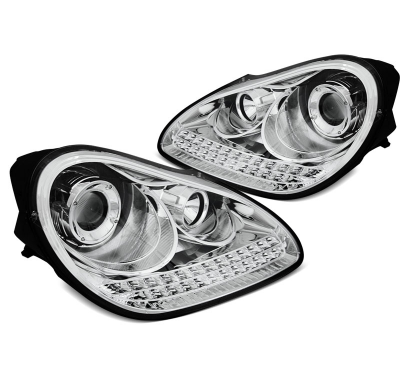 FAROS DELANTEROS PORSCHE CAYENNE 02-06 LUZ DE DÍA CROMO HID XENON