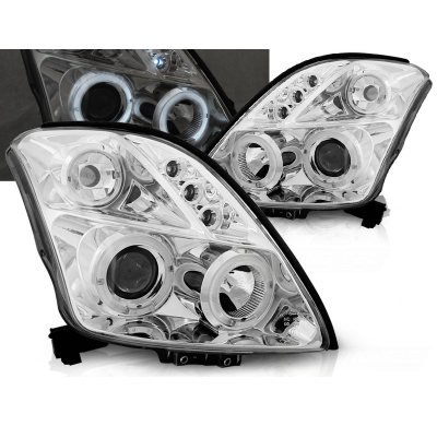 Faros Delanteros Angel Eyes Suzuki Swift 05.05-10 Cromados