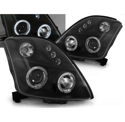 Faros Delanteros Angel Eyes Suzuki Swift 05.05-10 Fondo Negro