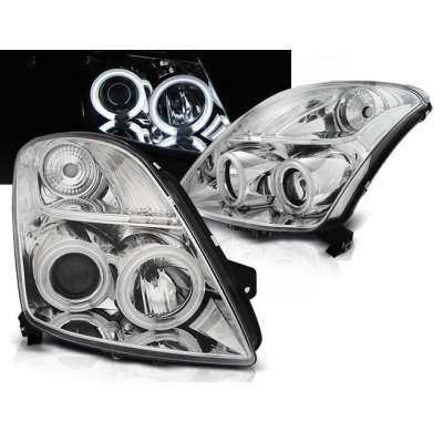 Faros Delanteros Angel Eyes Suzuki Swift 05.05-10 Ccfl Cromados