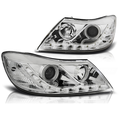 Faros Delanteros Angel Eyes Skoda Octavia 09-12 Faros Delanteros Luz Diurna Cromados